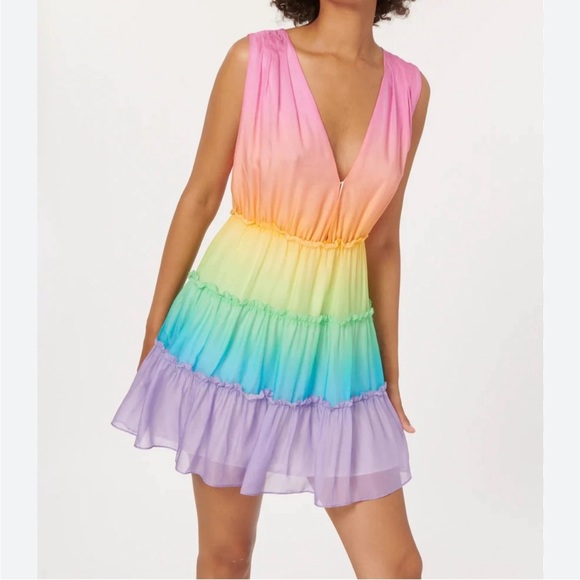 Cami NYC Egle Rainbow Silk Mini Dress Sundress Sleeveless 100% Silk V Neck XS - Picture 1 of 16